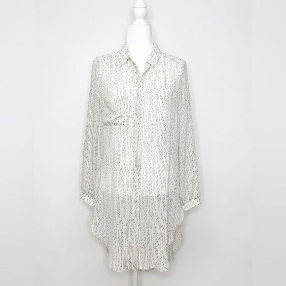 ASTR Button Down Top White Print Tunic Size Medium - Picture 5 of 13